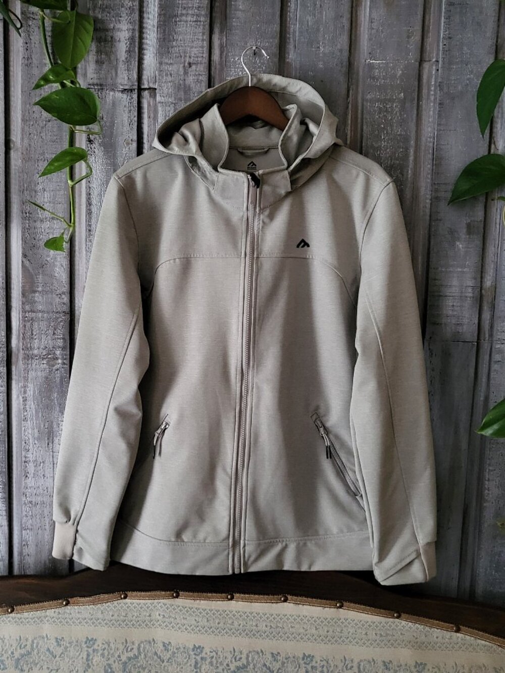 Beige Softshell Jacket Waterproof Hooded Windbreaker XL